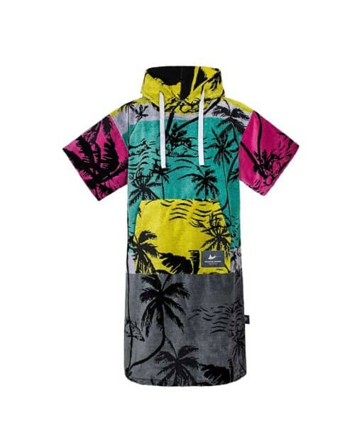 Atlantic Shore Surf Poncho Palm Tree Pink Yellow Front