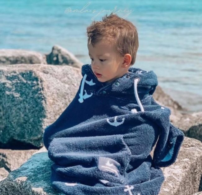 Atlantic Shore | Surf Poncho | Anchor | Kids | Navy Blue